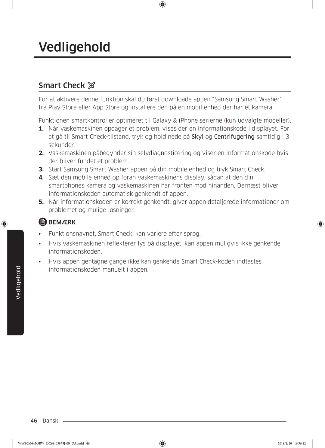 Samsung WW90M643OBW/EE manual Smart Check 