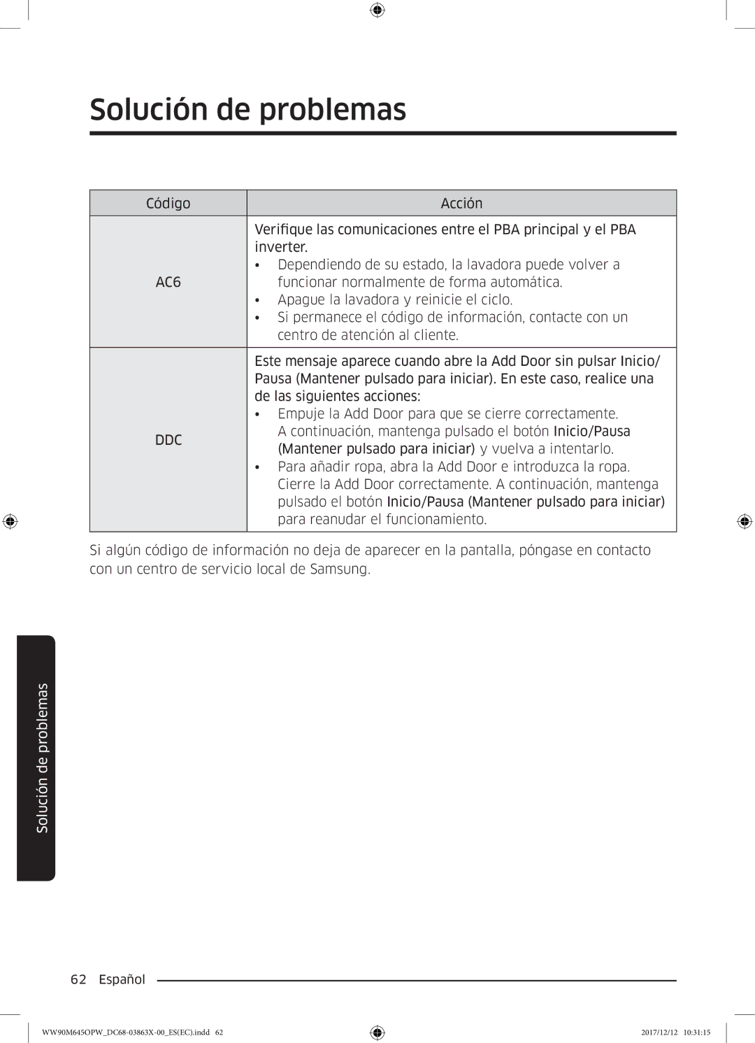 Samsung WW90M645OPW/EC, WW80M645OPW/EC manual AC6 