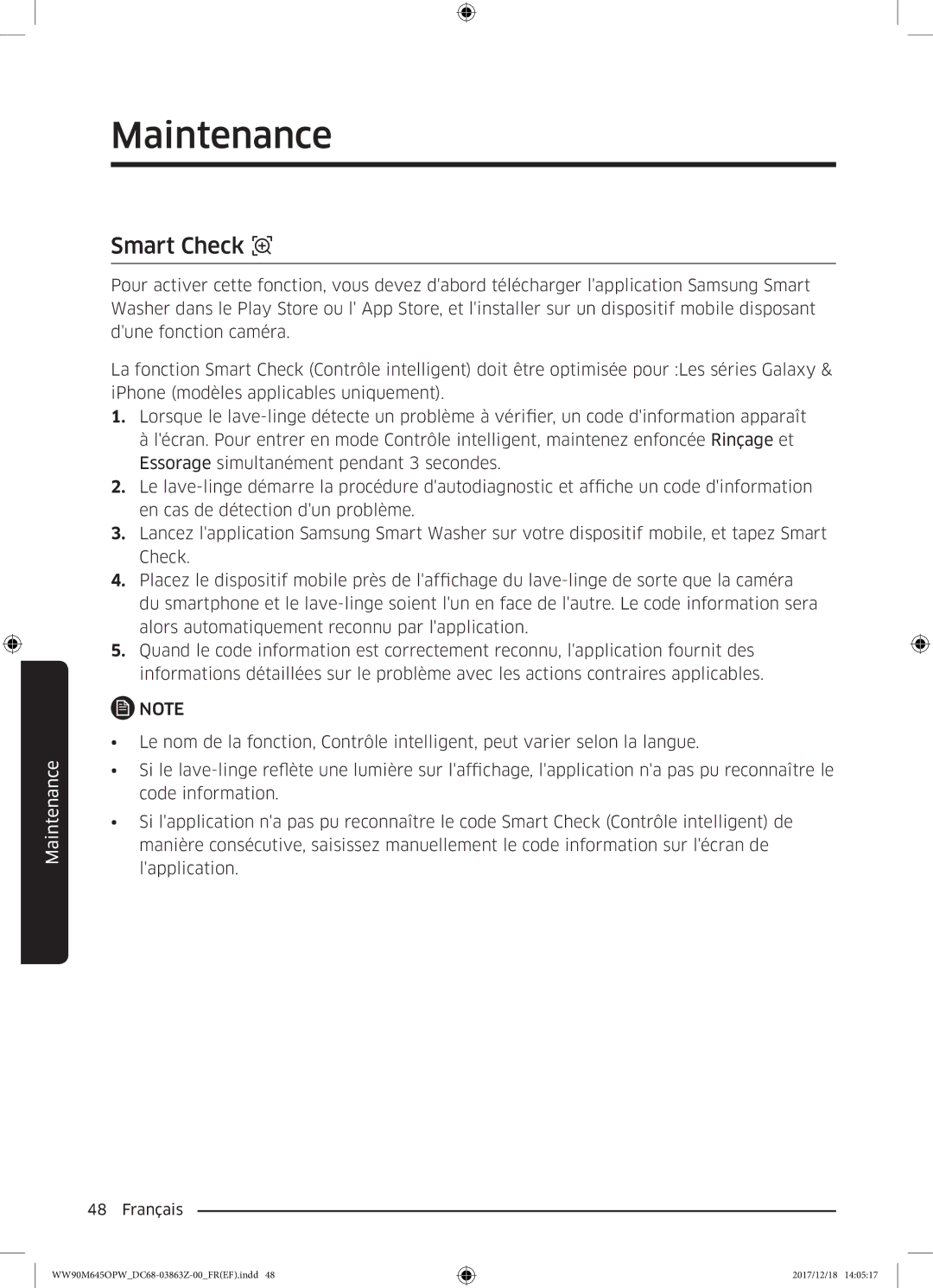 Samsung WW90M645OPX/EF, WW90M645OPW/EF, WW80M645OPX/EF, WW80M645OQM/EF manual Smart Check 