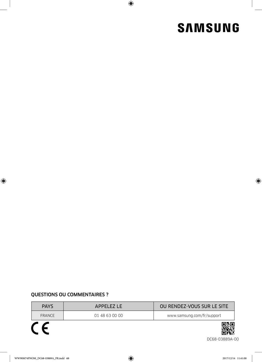 Samsung WW90M74FNOA/EF manual France 