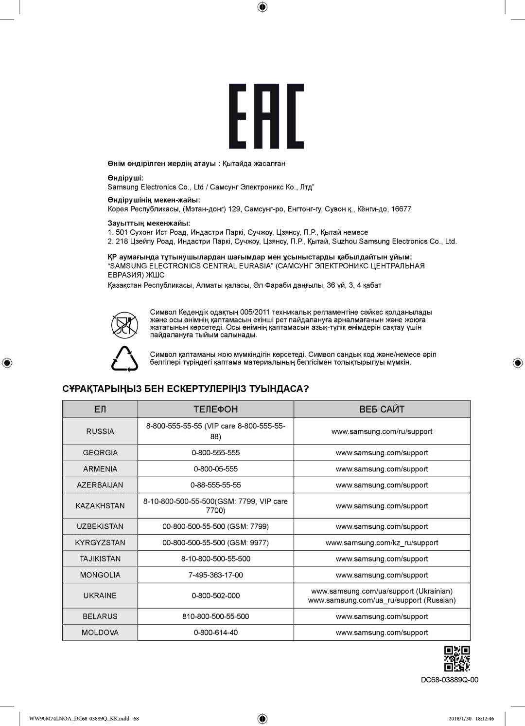 Samsung WW90M74LNOA/LP, WW90M74LNOO/LP manual Сұрақтарыңыз БЕН Ескертулеріңіз ТУЫНДАСА? 