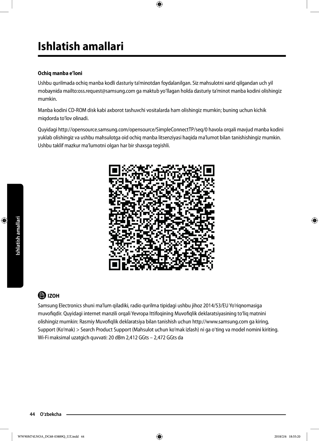 Samsung WW90M74LNOA/LP, WW90M74LNOO/LP manual Ochiq manba e’loni 