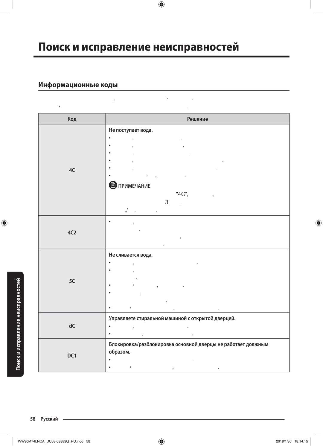 Samsung WW90M74LNOA/LP, WW90M74LNOO/LP manual Информационные коды 