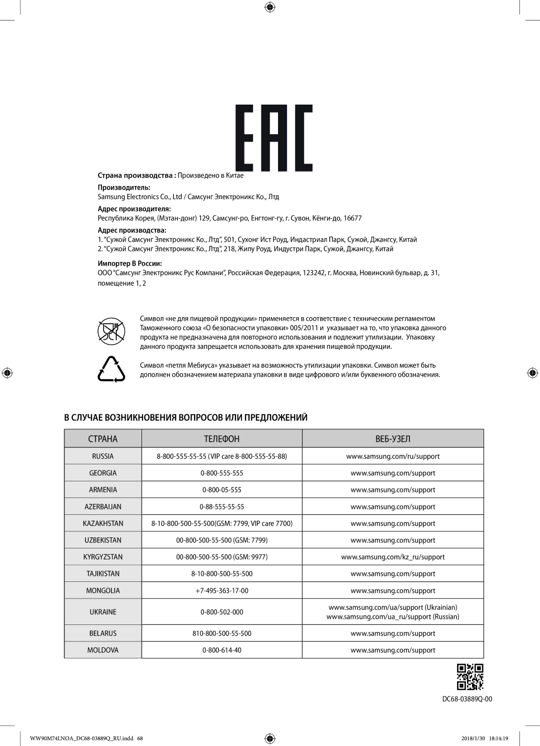 Samsung WW90M74LNOA/LP, WW90M74LNOO/LP manual Случае Возникновения Вопросов ИЛИ Предложений 