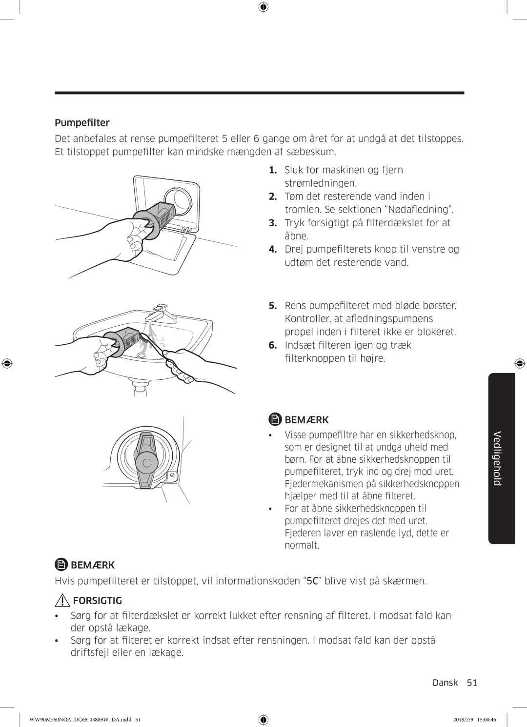 Samsung WW90M760NOA/EE manual Bemærk 