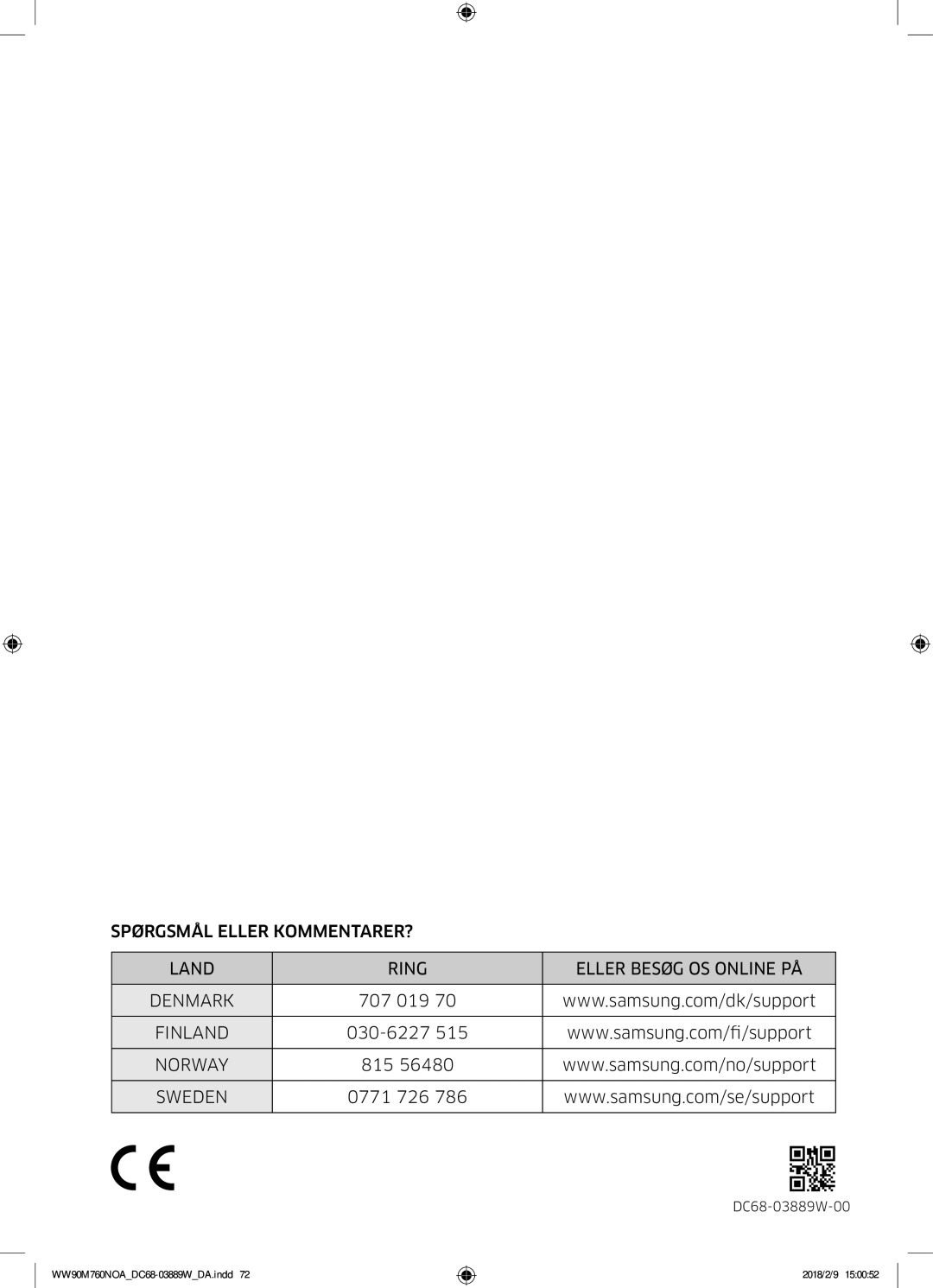 Samsung WW90M760NOA/EE manual Norway, Sweden 