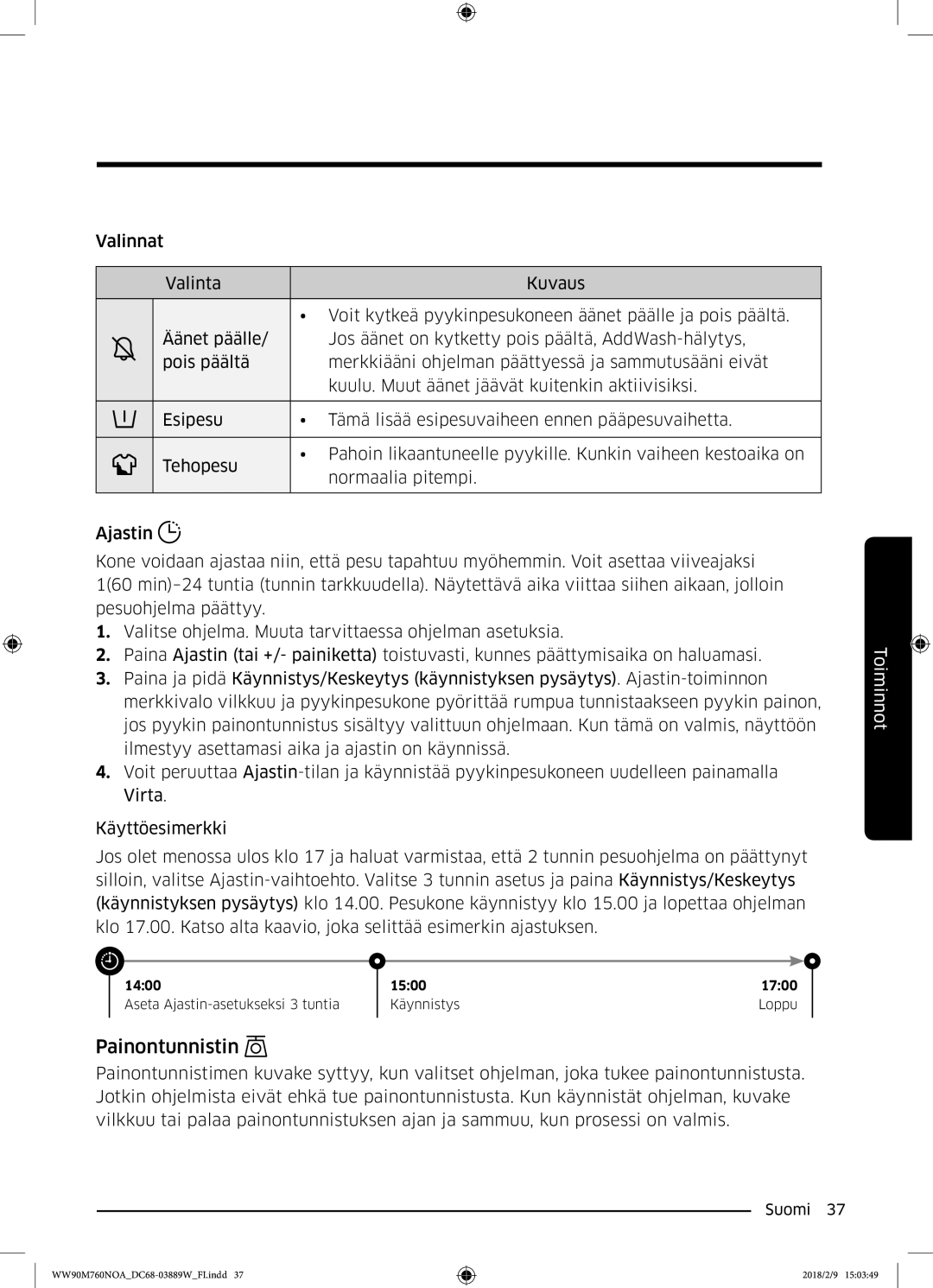 Samsung WW90M760NOA/EE manual Painontunnistin 