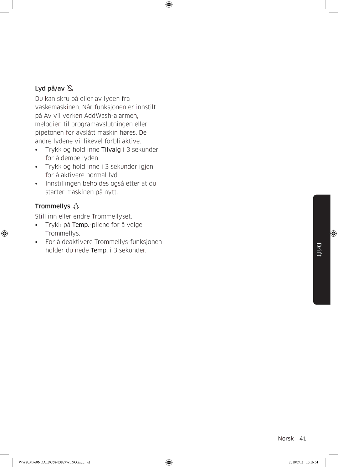 Samsung WW90M760NOA/EE manual Drift 