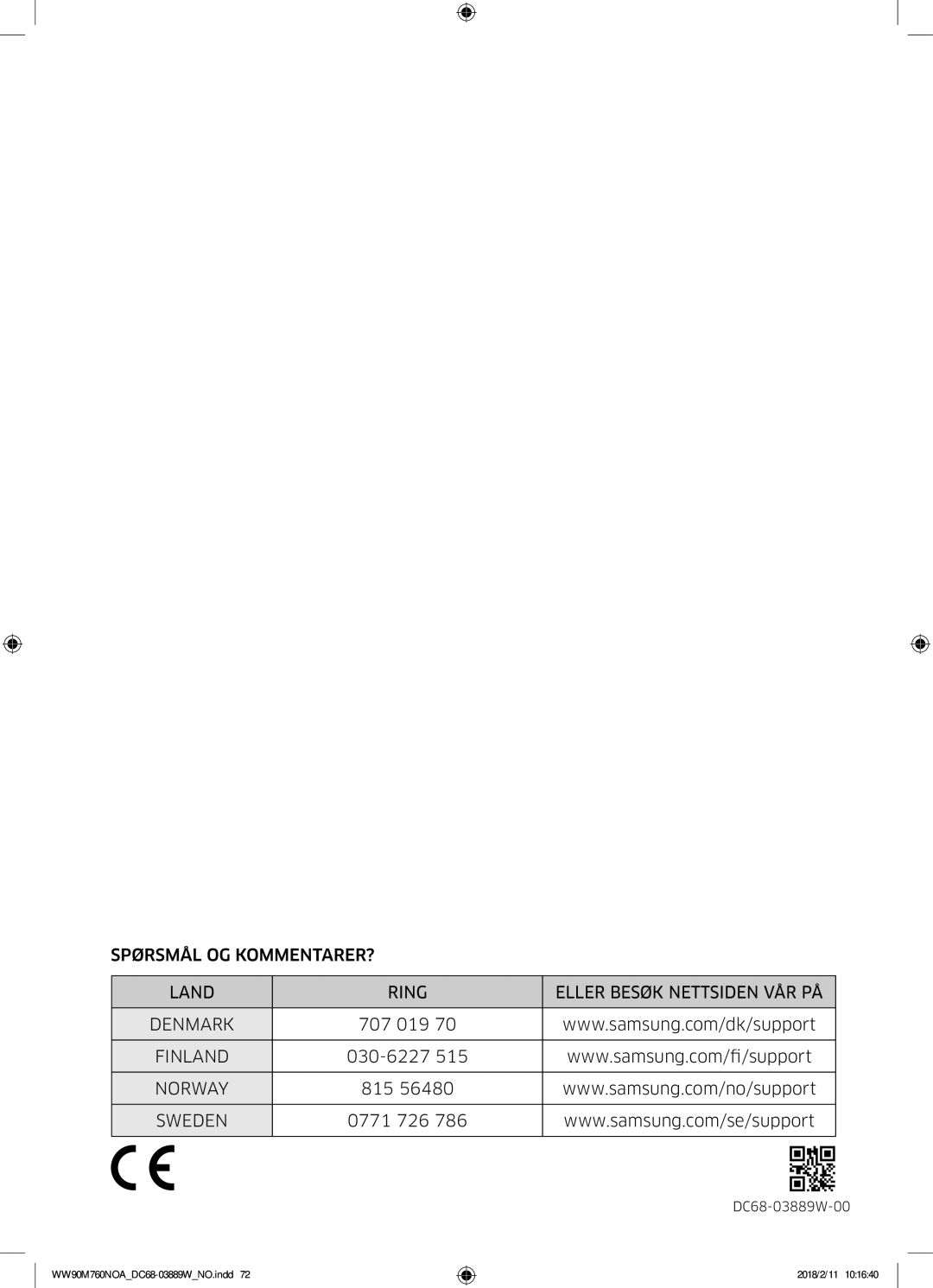 Samsung WW90M760NOA/EE manual Finland 