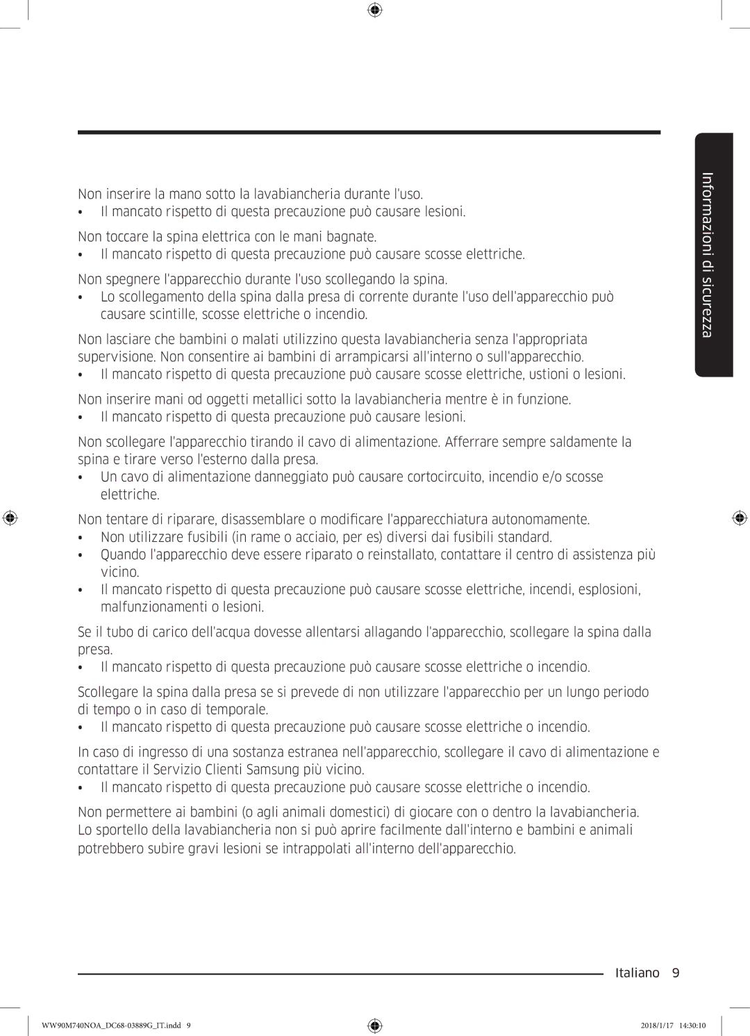 Samsung WW90M760NOA/ET, WW90M740NOA/ET, WW80M740NOA/ET manual Informazioni di sicurezza 