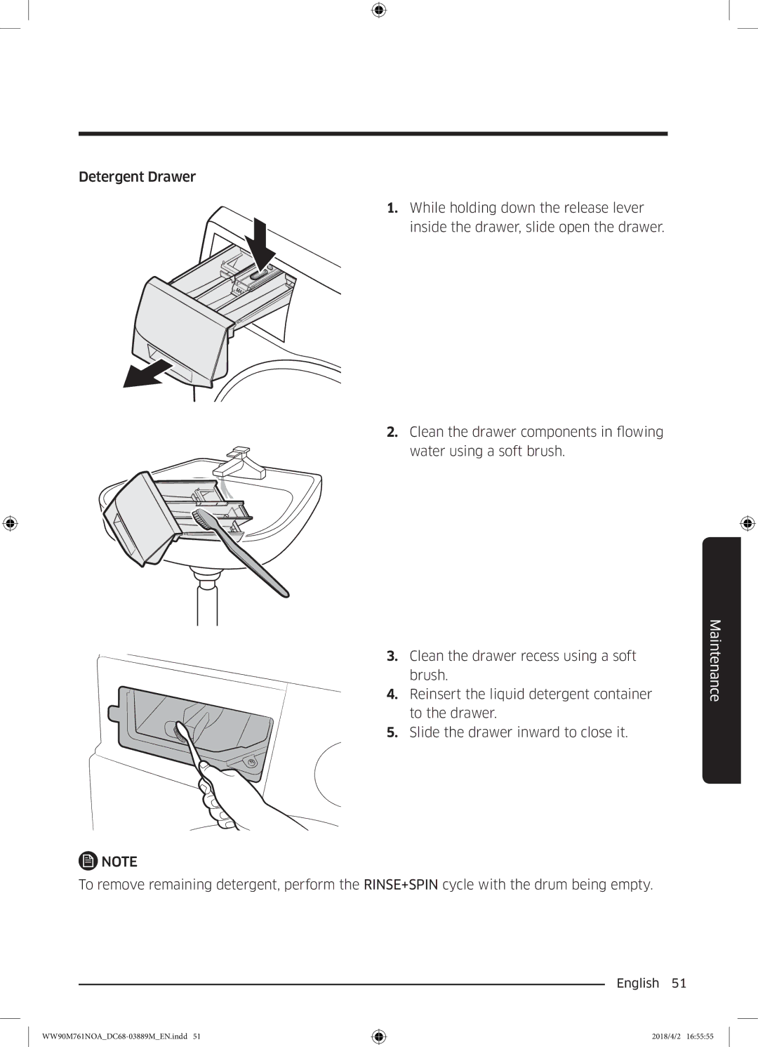 Samsung WW90M761NOA/KJ manual Maintenance 