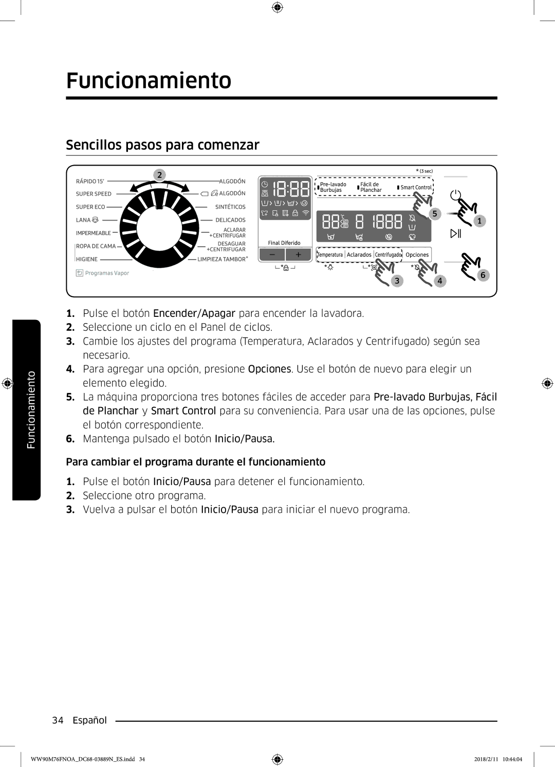 Samsung WW90M76FNOA/EC, WW90M76FNOO/EC manual Sencillos pasos para comenzar 