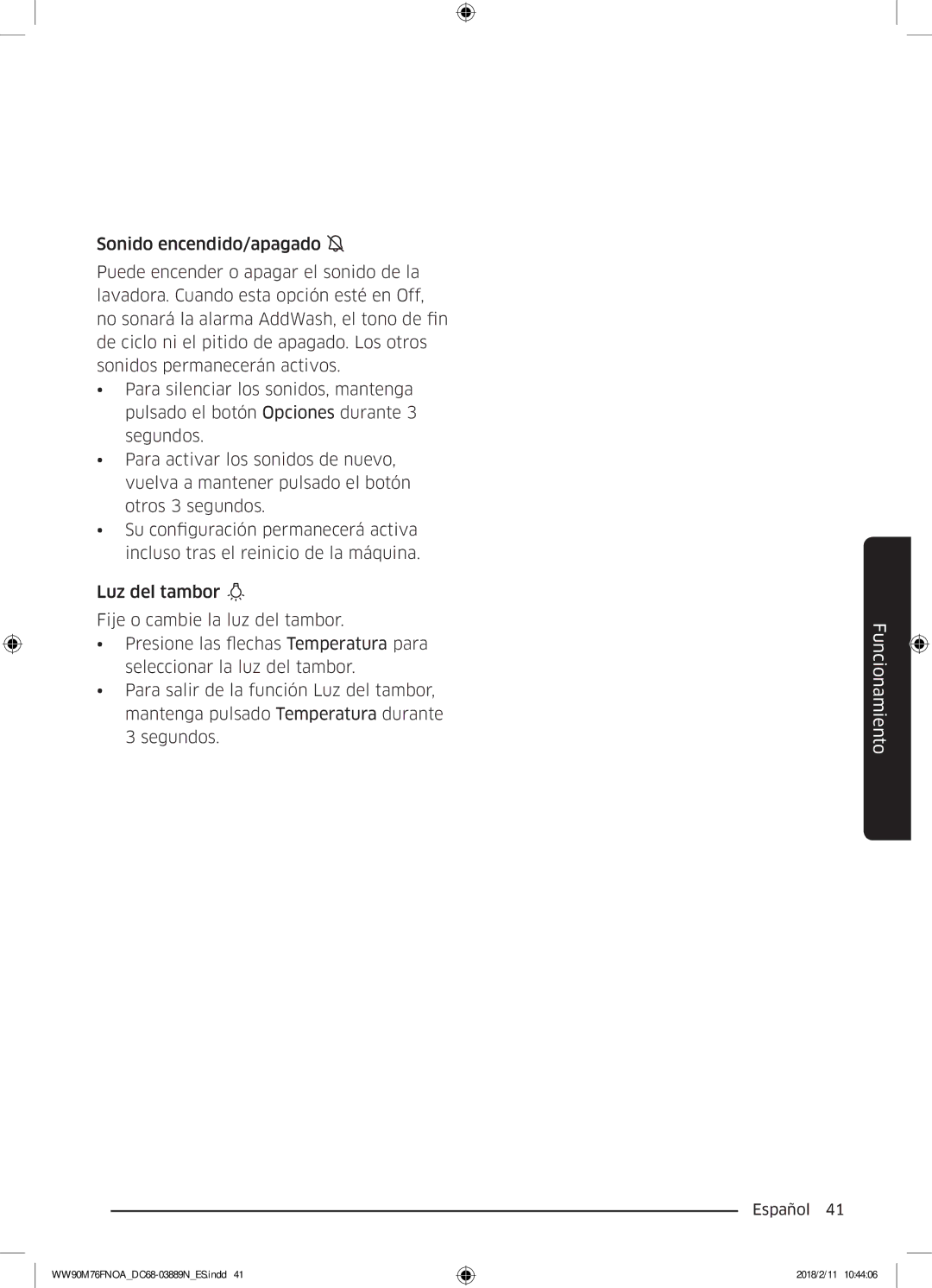 Samsung WW90M76FNOO/EC, WW90M76FNOA/EC manual Funcionamiento 