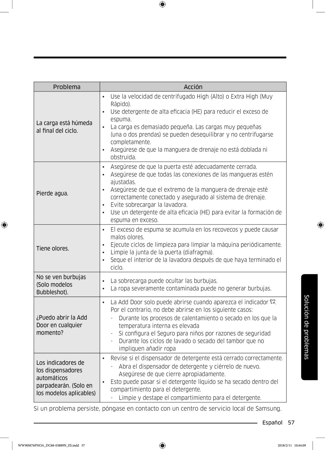 Samsung WW90M76FNOO/EC, WW90M76FNOA/EC manual Solución de problemas 