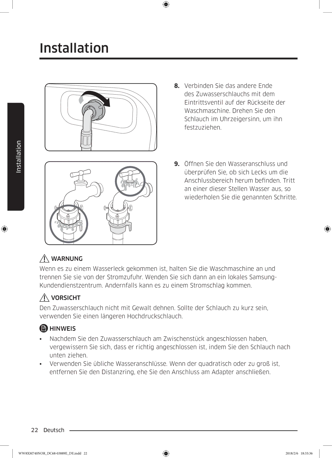 Samsung WW91M760NOA/EG, WW8XM740NOR/EG manual Warnung 