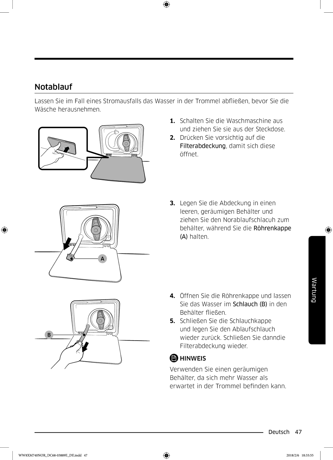 Samsung WW8XM740NOR/EG, WW91M760NOA/EG manual Notablauf 