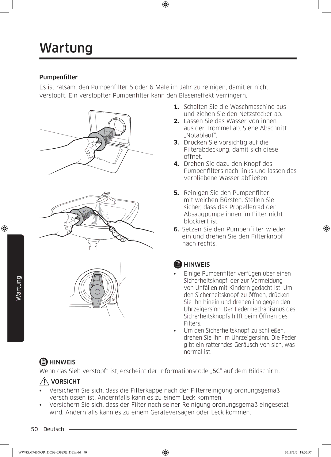 Samsung WW91M760NOA/EG, WW8XM740NOR/EG manual Wartung 