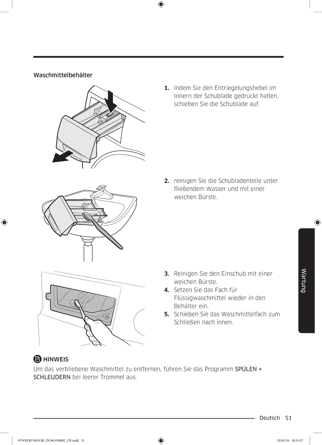 Samsung WW8XM740NOR/EG, WW91M760NOA/EG manual Hinweis 