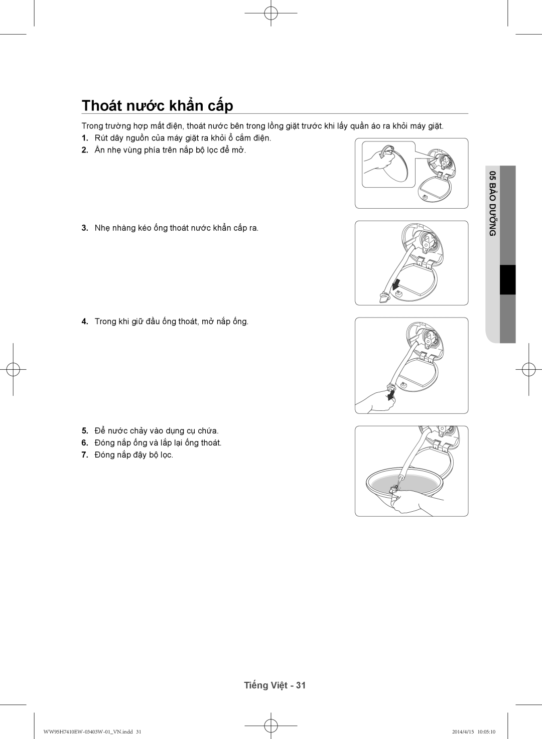 Samsung WW95H7410EW/SV manual Thoá́t nước khẩn cấ́p 