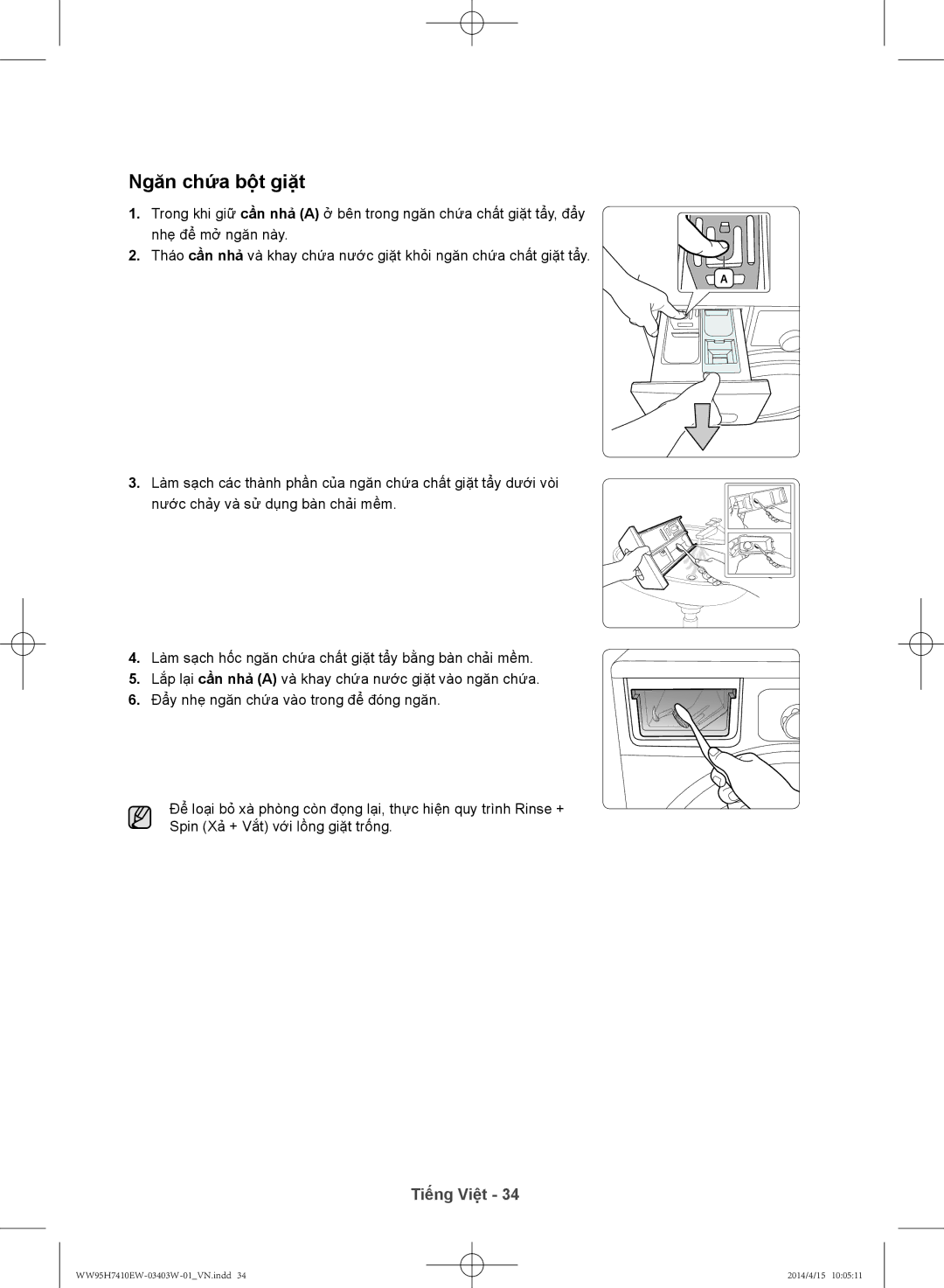 Samsung WW95H7410EW/SV manual Ngăn chứa bộ̣t giặt 