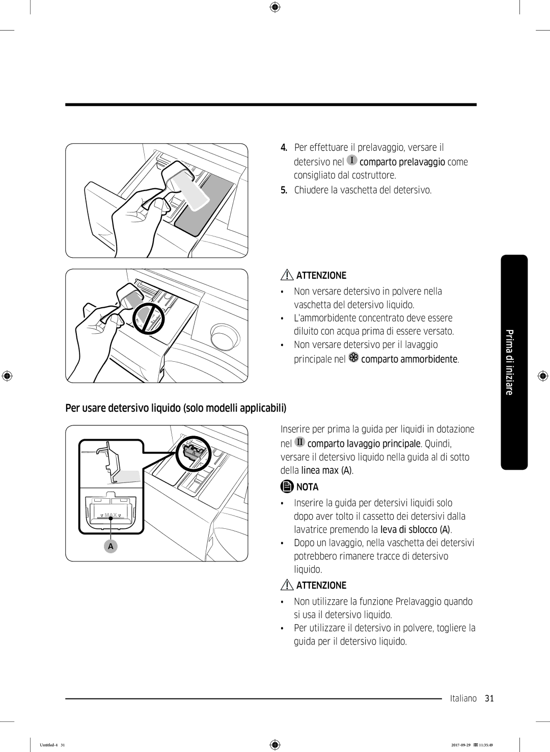 Samsung WW93J5255MW/ET, WW95J5445FW/ET manual Per usare detersivo liquido solo modelli applicabili 