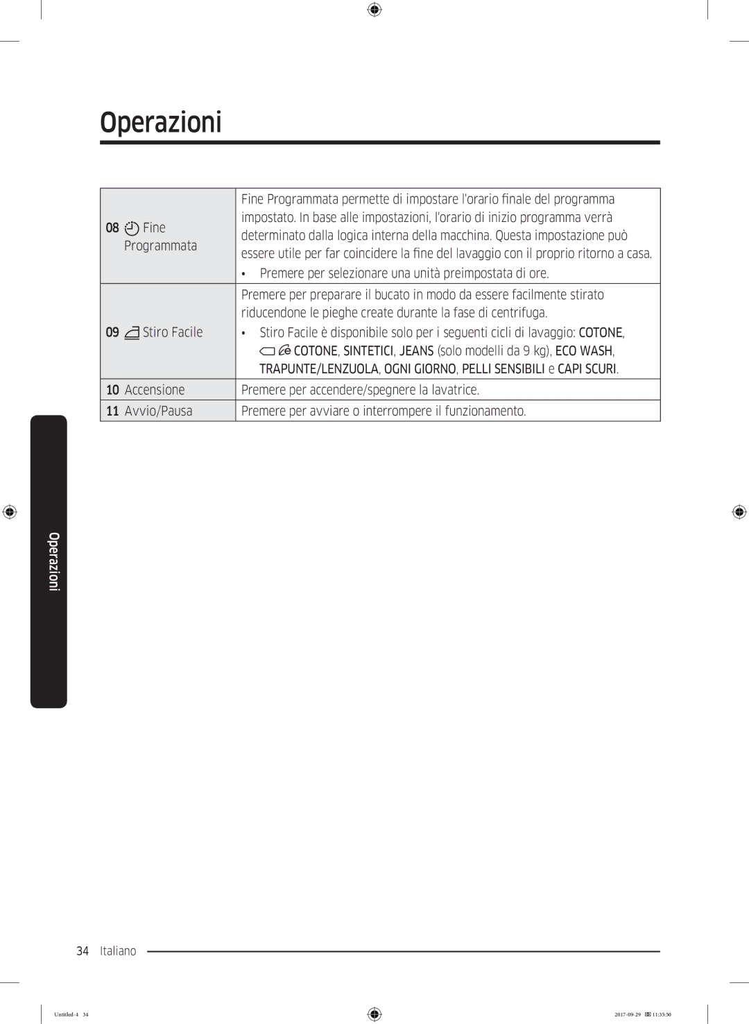 Samsung WW95J5445FW/ET, WW93J5255MW/ET manual Del programma 