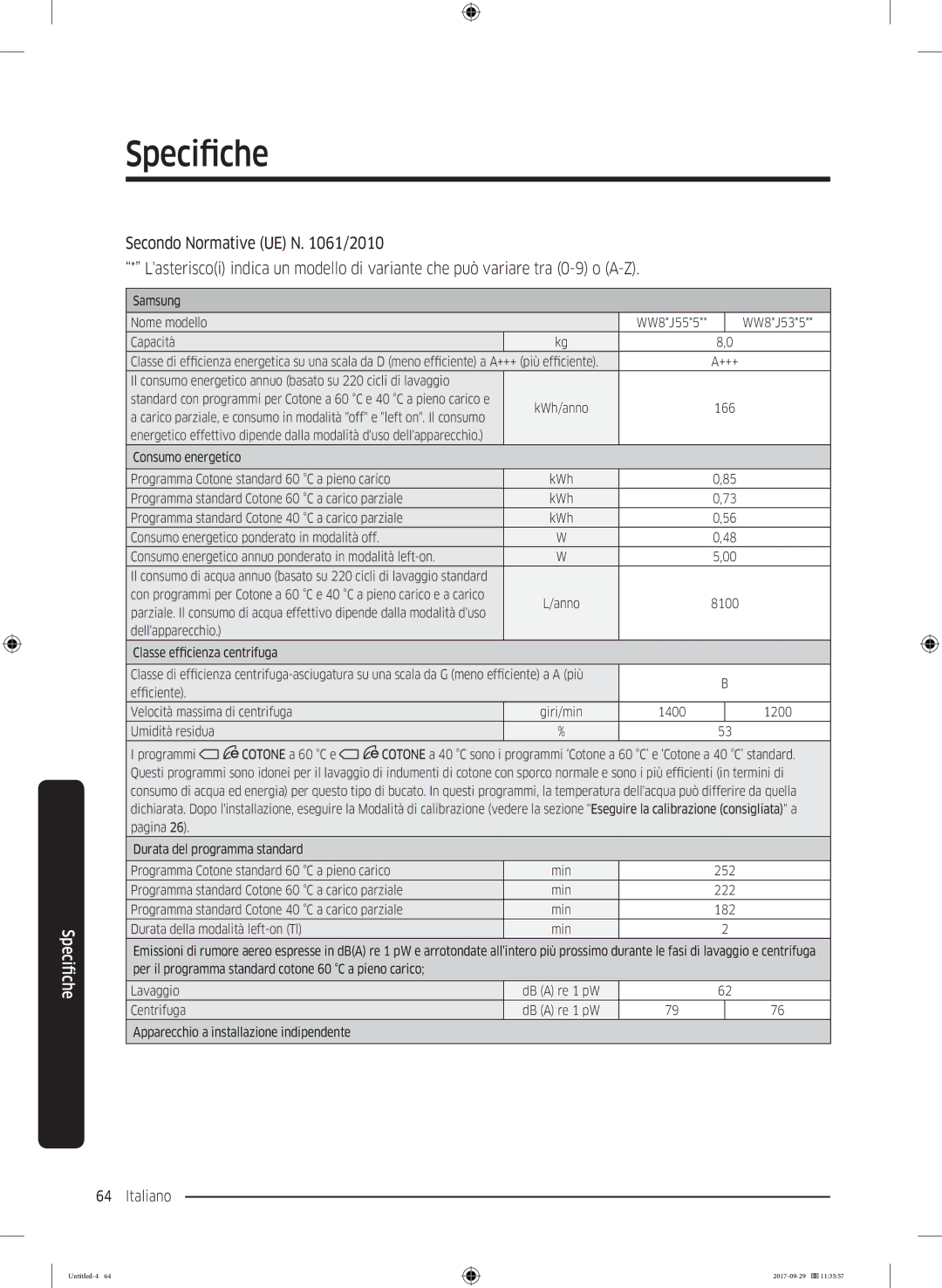 Samsung WW95J5445FW/ET, WW93J5255MW/ET manual WW8*J53*5 