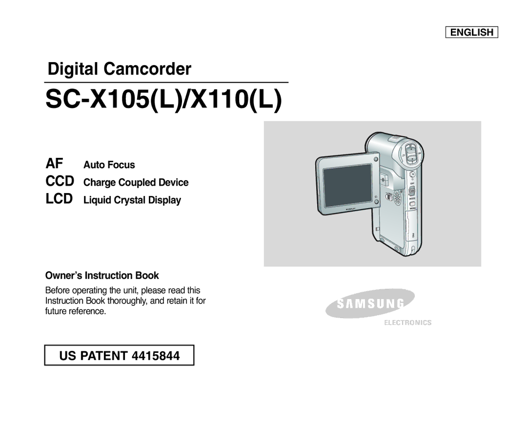 Samsung SC-X105(L), X110(L) manual SC-X105L/X110L, Charge Coupled Device Liquid Crystal Display 