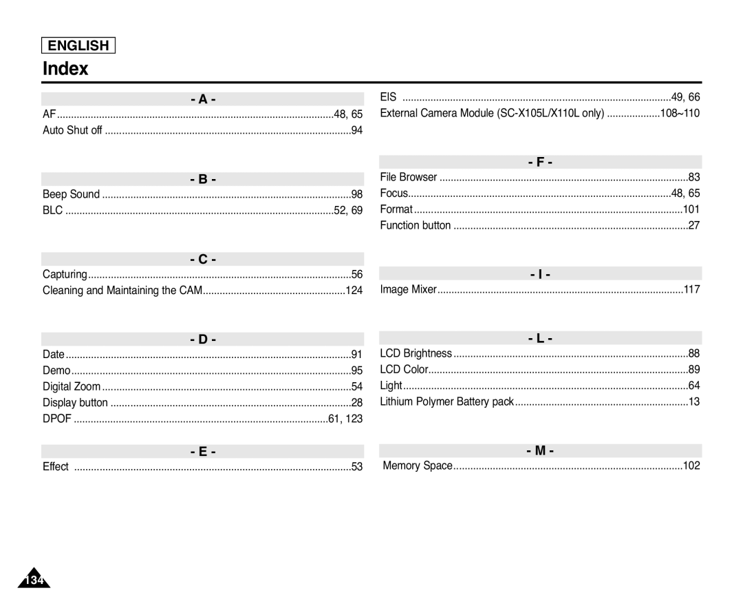 Samsung X110(L), SC-X105(L) manual Index 