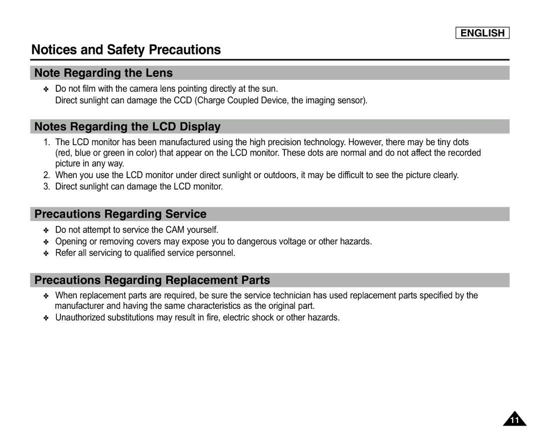 Samsung SC-X105(L), X110(L) manual Precautions Regarding Service, Precautions Regarding Replacement Parts 