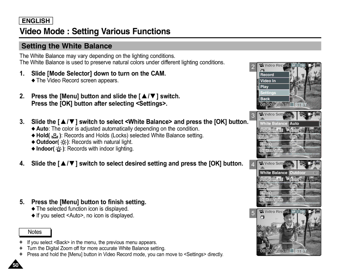 Samsung X110(L), SC-X105(L) manual Setting the White Balance, White Balance may vary depending on the lighting conditions 