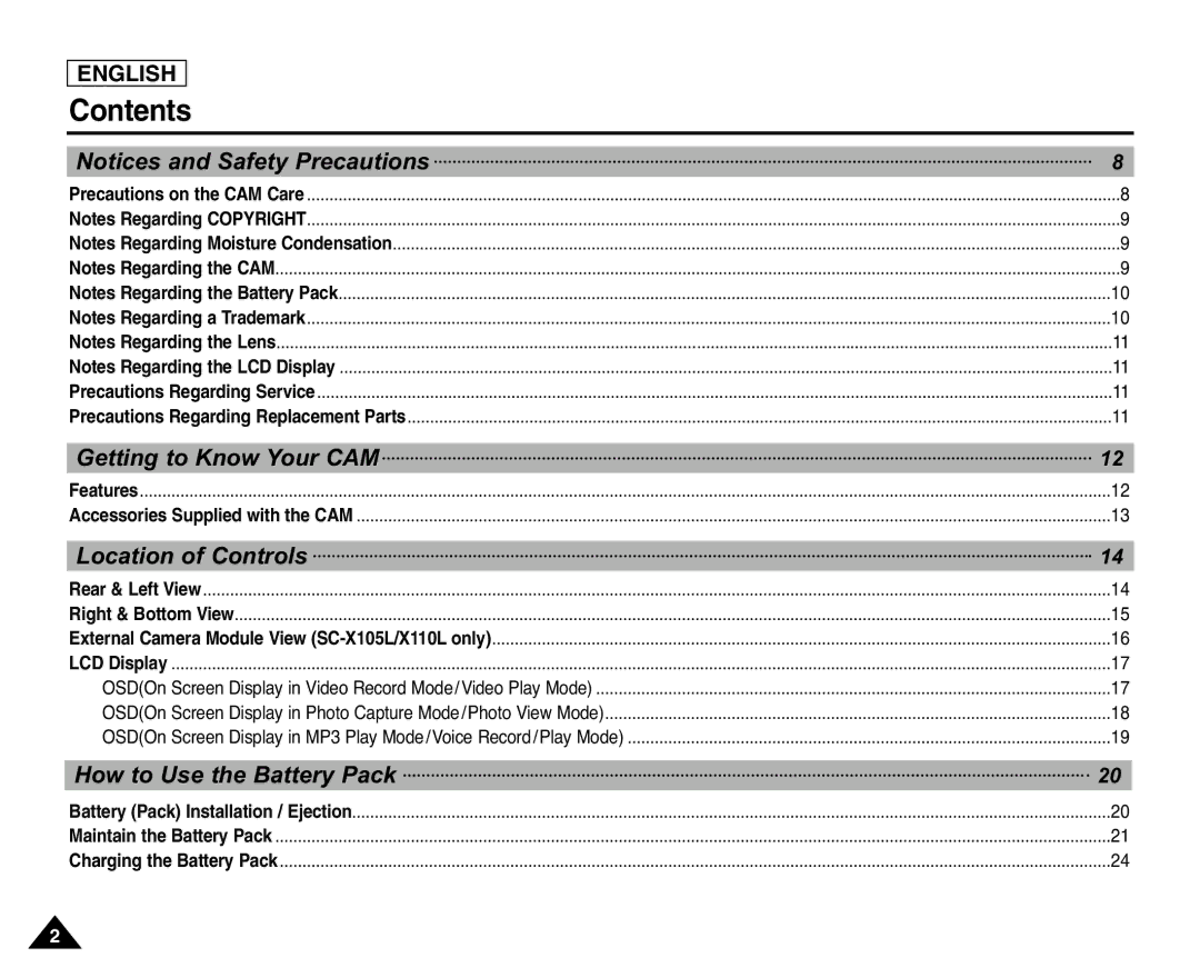 Samsung X110(L), SC-X105(L) manual Contents 