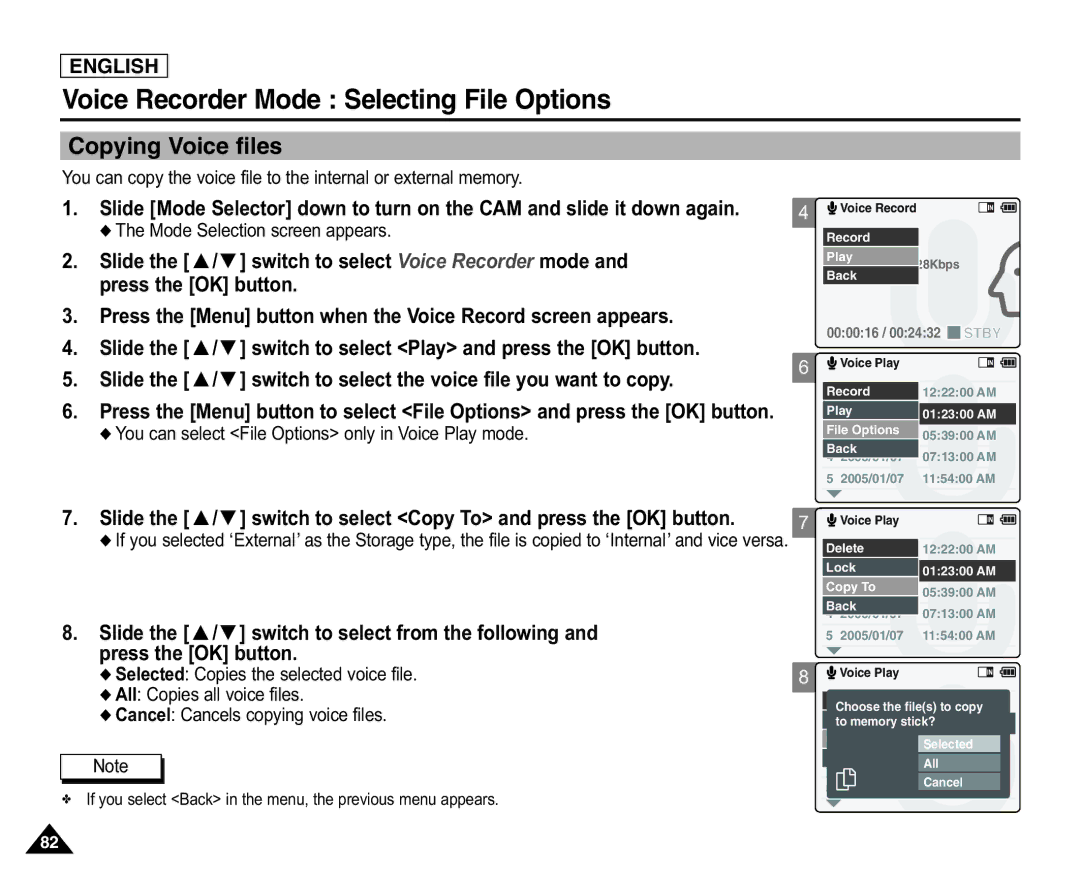 Samsung X110(L), SC-X105(L) manual Copying Voice files, Mode Selection screen appears 