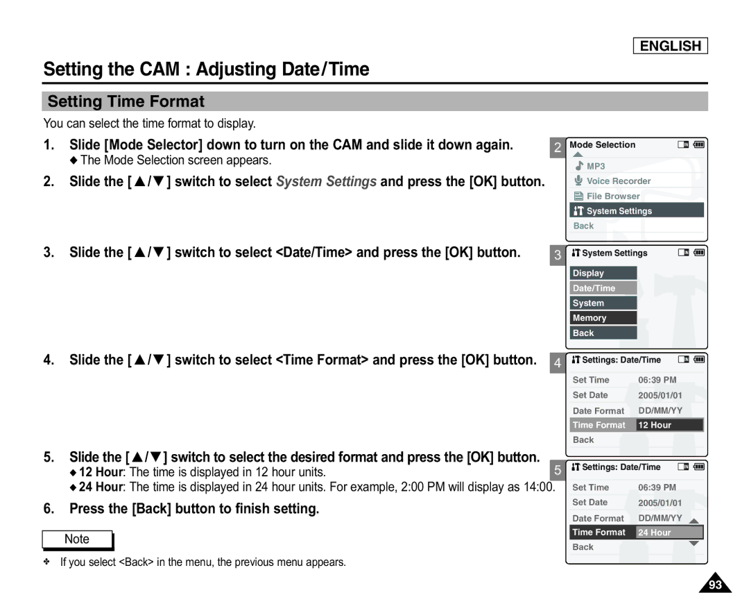 Samsung SC-X105(L), X110(L) manual Setting Time Format, You can select the time format to display 