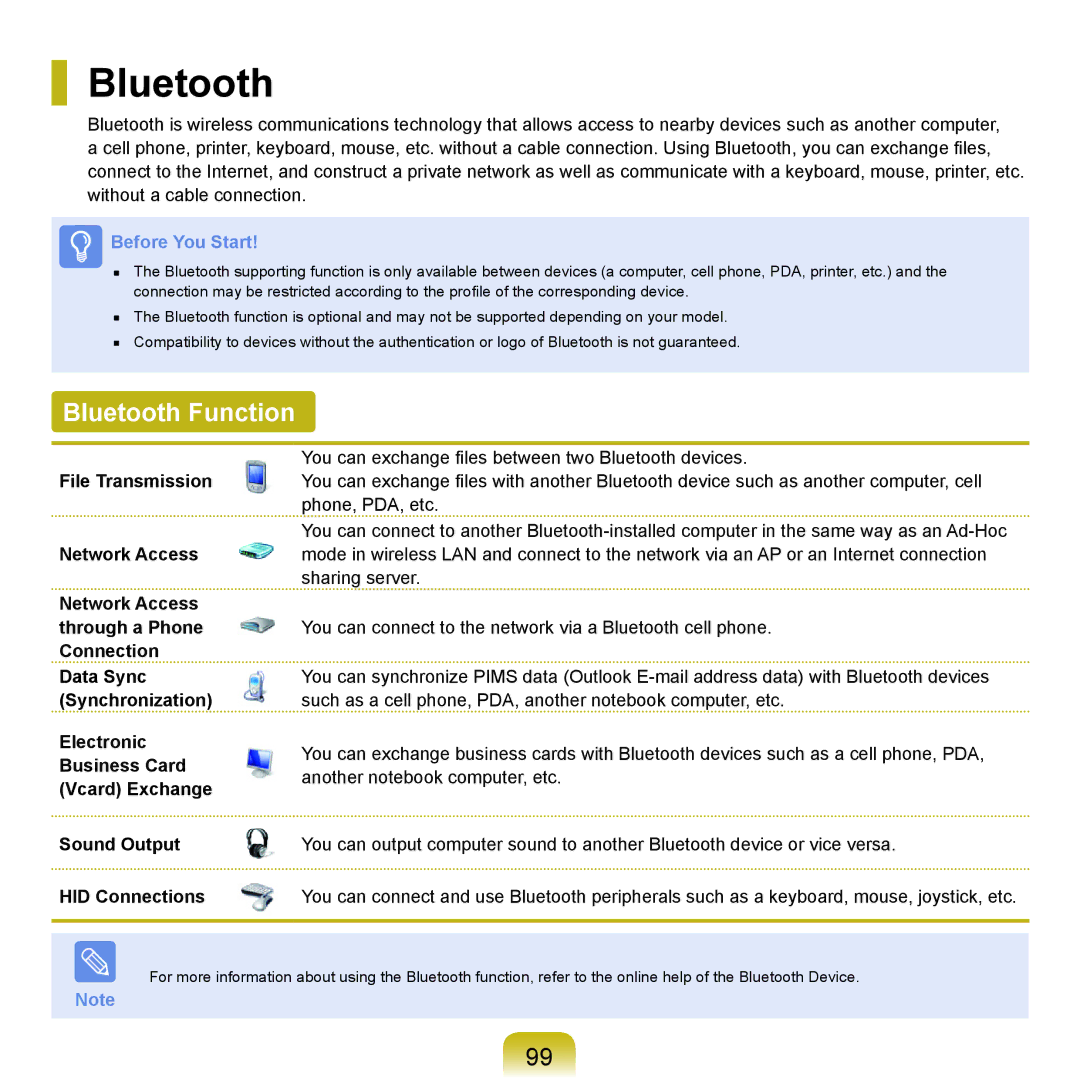 Samsung X22 manual Bluetooth Function, Network Access 