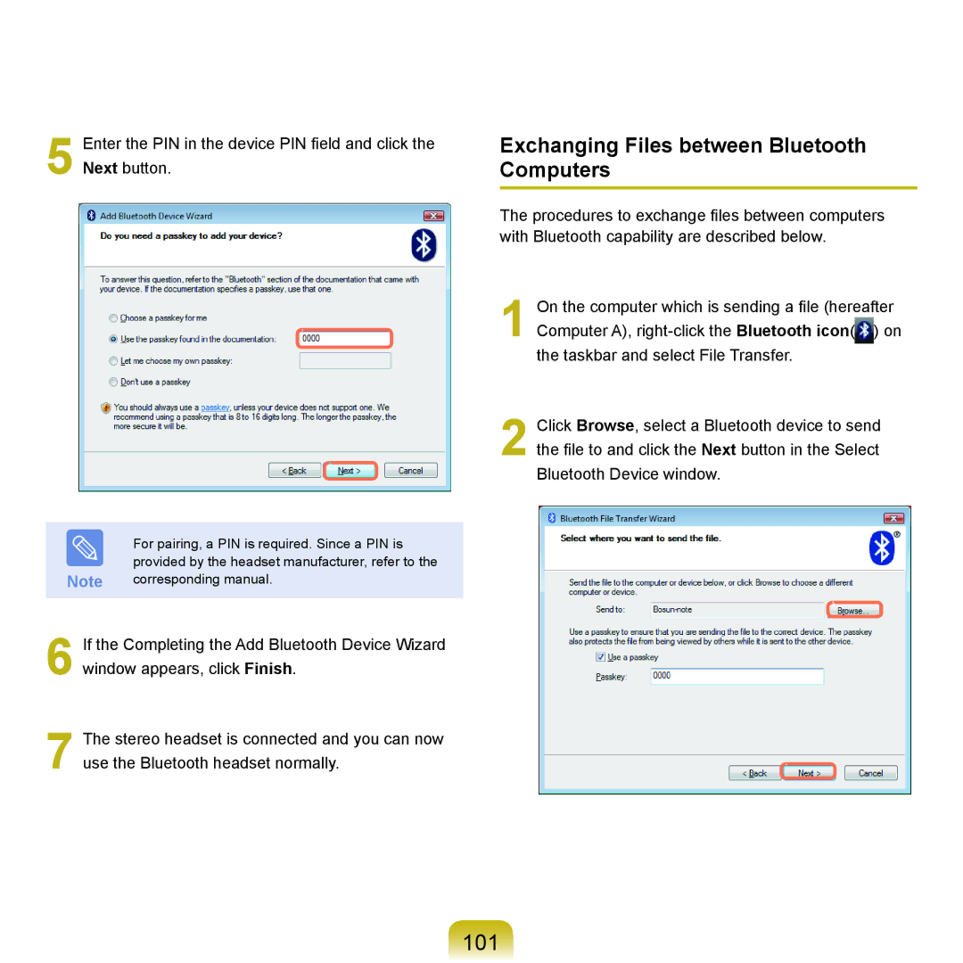 Samsung X22 manual 101, Exchanging Files between Bluetooth Computers 