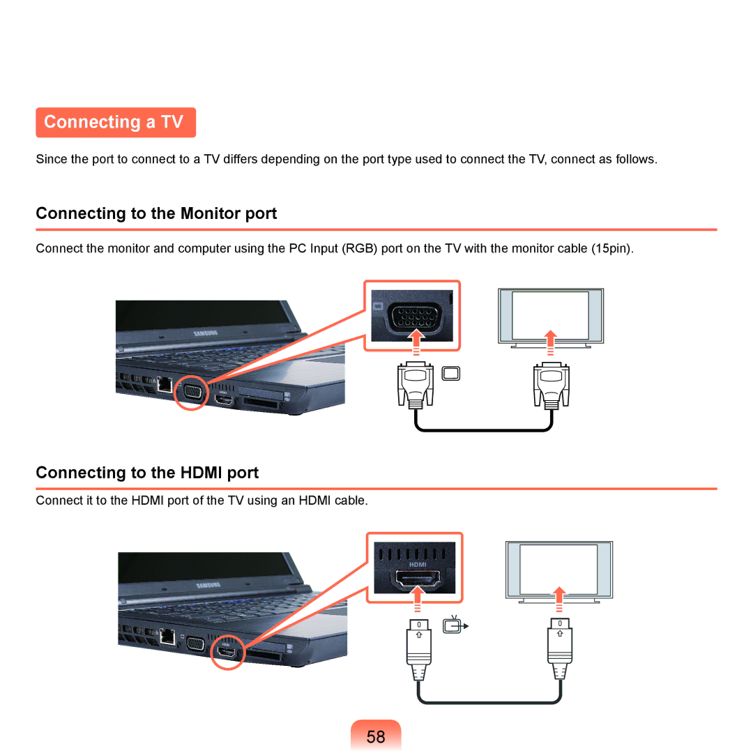 Samsung X22 manual Connecting a TV 