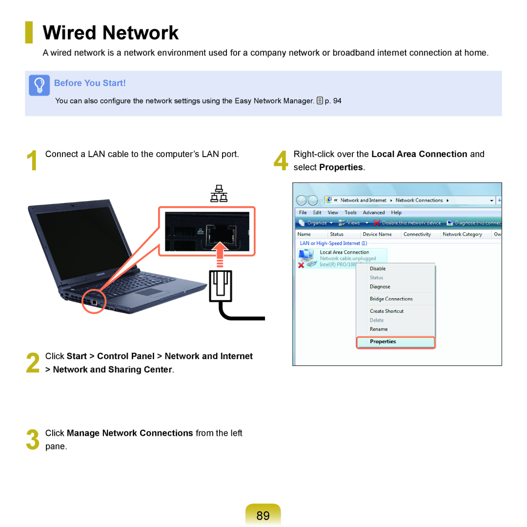 Samsung X22 manual Wired Network, Select Properties 