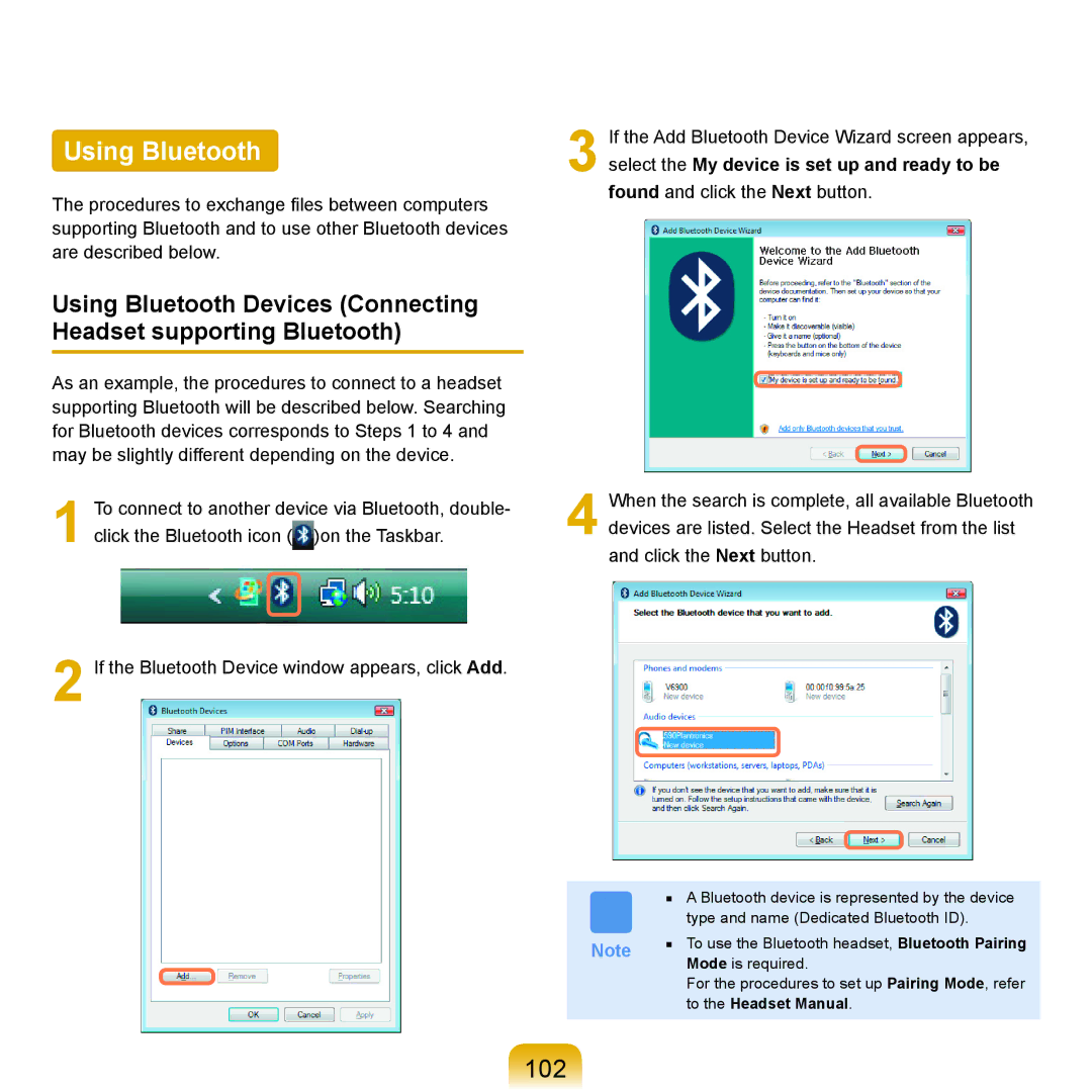 Samsung X65 manual Using Bluetooth, 102, To the Headset Manual 