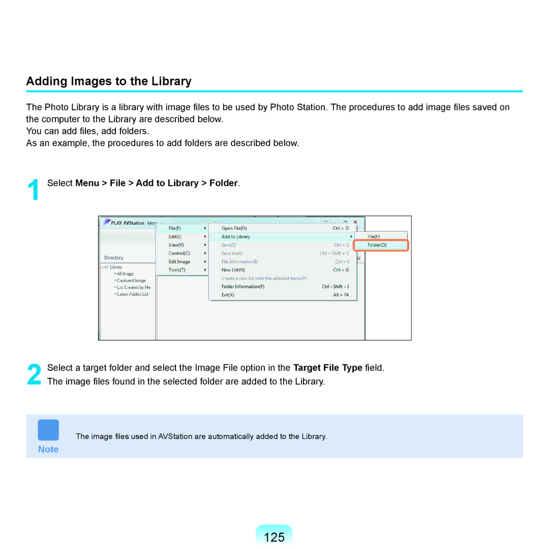 Samsung X65 manual 125, Adding Images to the Library 