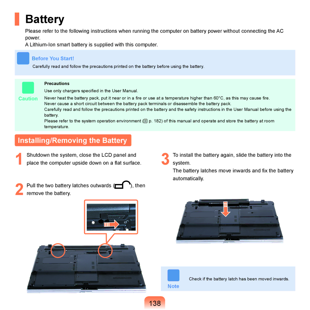 Samsung X65 manual Installing/Removing the Battery, 138, Precautions 