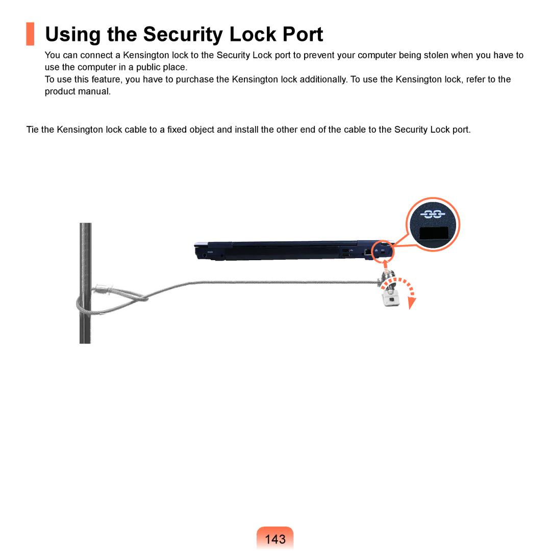 Samsung X65 manual Using the Security Lock Port, 143 