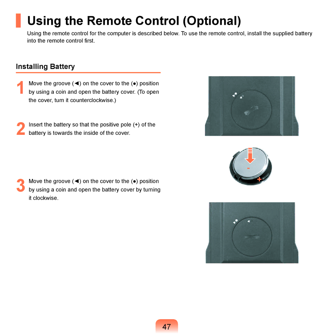 Samsung X65 manual Using the Remote Control Optional, Installing Battery 