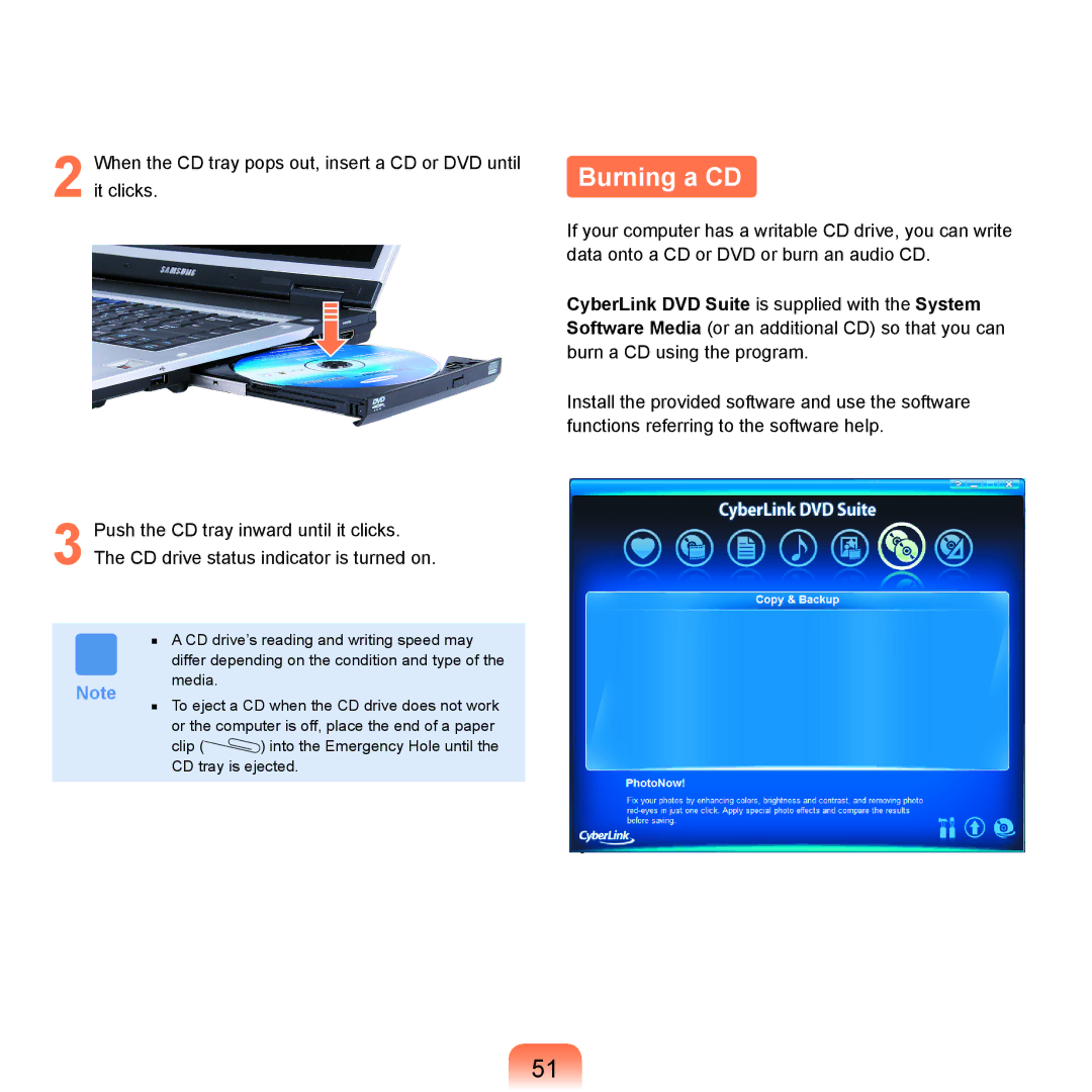 Samsung X65 manual Burning a CD 