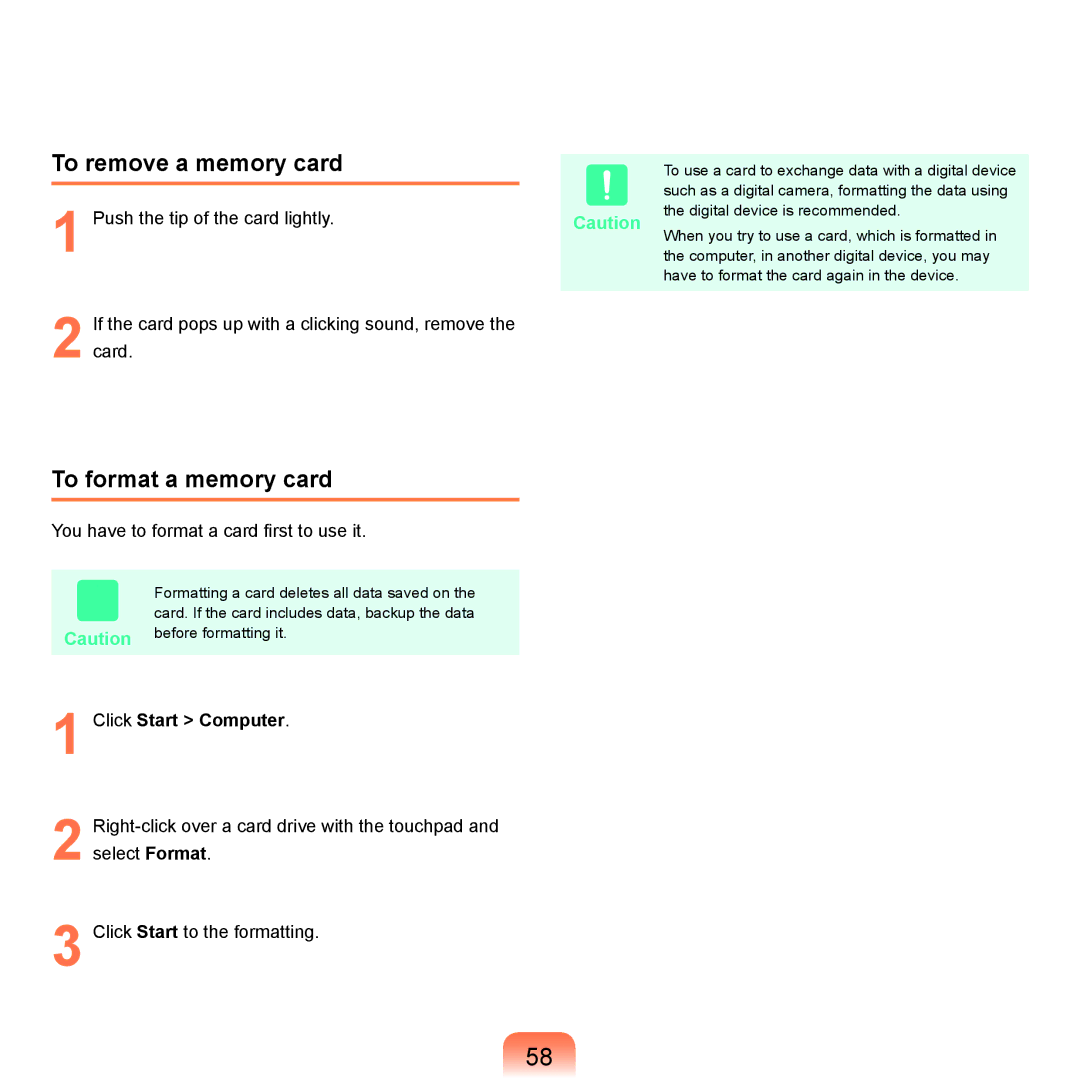 Samsung X65 manual To remove a memory card, To format a memory card, Click Start Computer 
