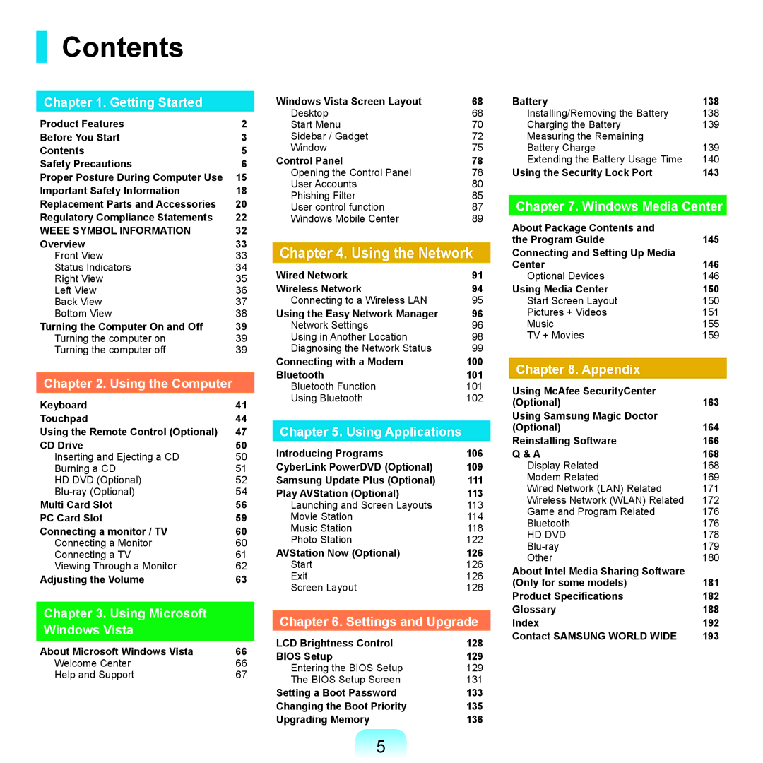 Samsung X65 manual Contents 