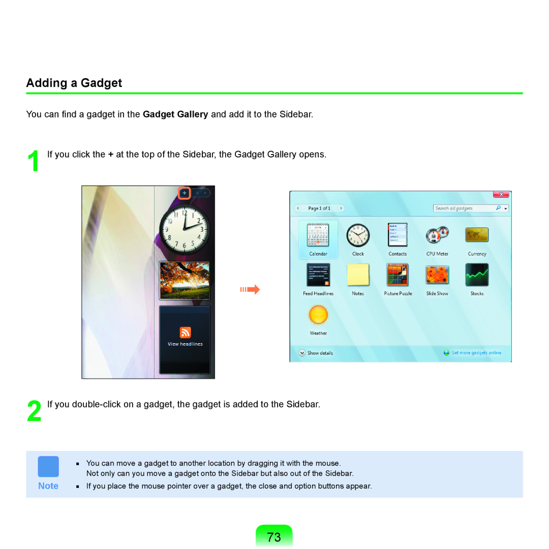 Samsung X65 manual Adding a Gadget 