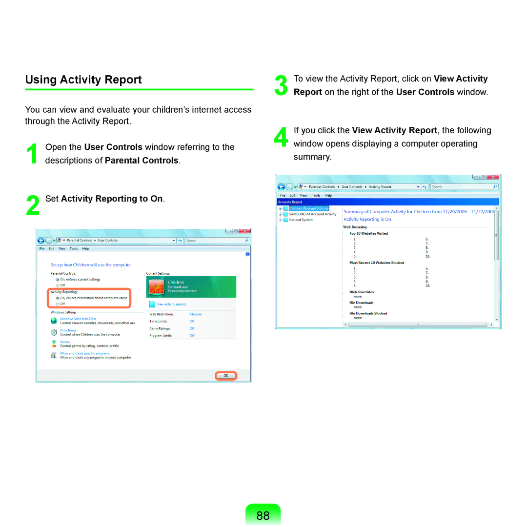 Samsung X65 manual Using Activity Report, Set Activity Reporting to On 