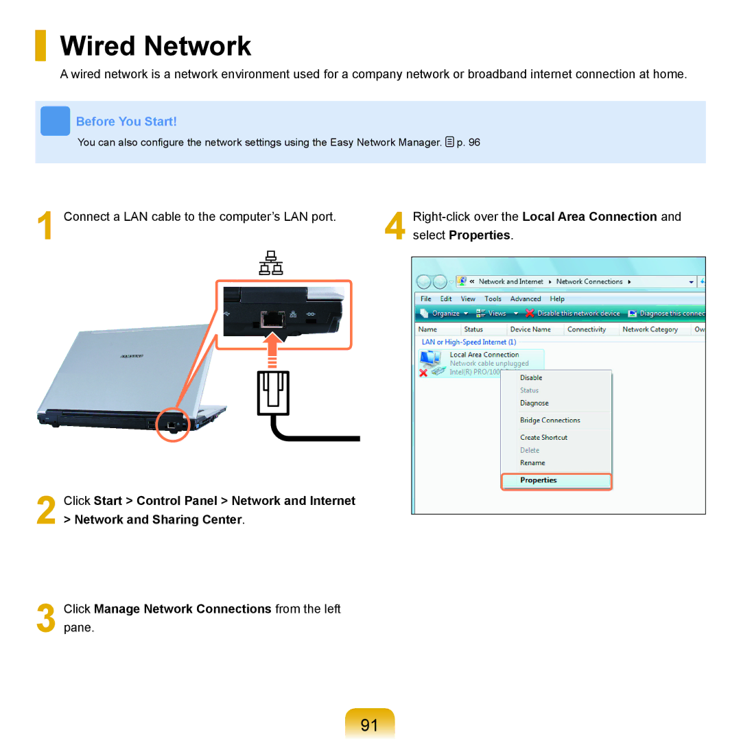 Samsung X65 manual Wired Network, Select Properties 