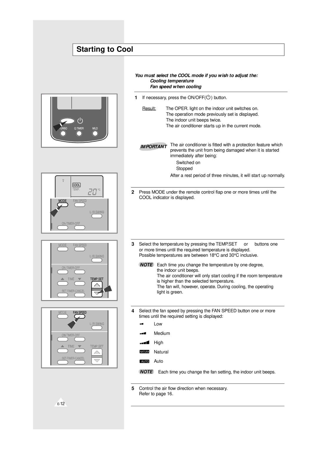 Samsung XAPH2807ER-SEF, XAPH2807ER-XEP manual Starting to Cool 